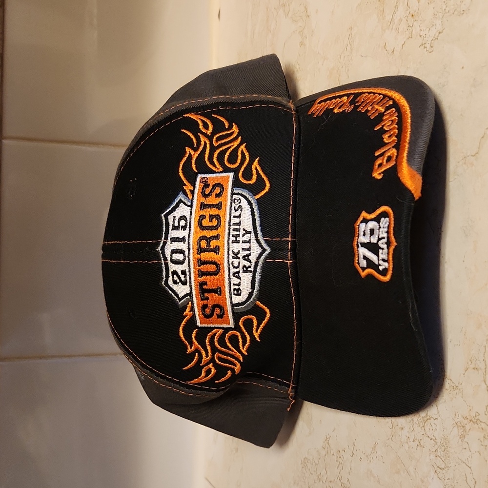 Sturgis Black Hills Rally 2015 Crest Flame Logo Adjustable Black Baseball Hat